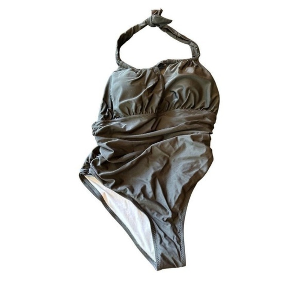 NWT Cupshe‎ Black Ruched Front Halter Swimsuit Padded Cups Size XL